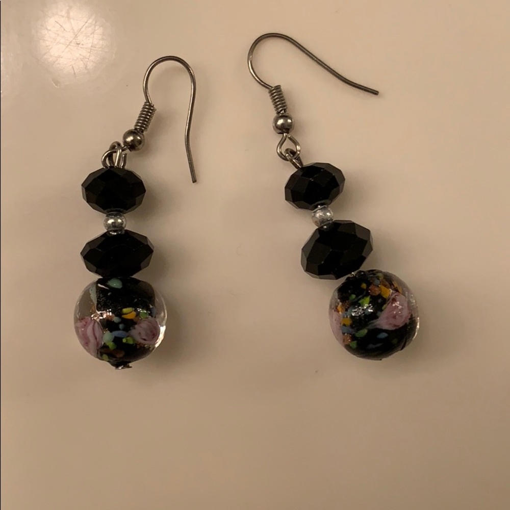 🌸 New dangly boho rose glass drop beaded earrings